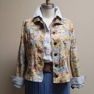 Christopher & Banks Petite Stretch Printed Jean Jacket Style Top 6P